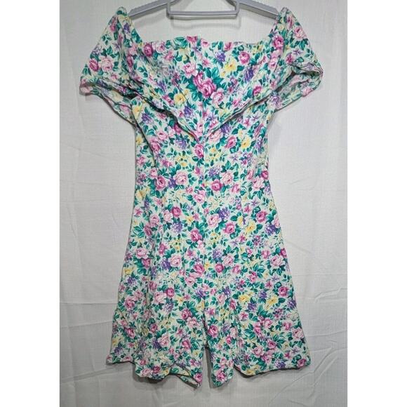Roberta Vintage Juniors Floral Romper Sz 9/10 Off The Shoulder 80s Feminine - Picture 6 of 7